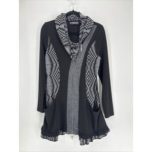 THE PYRAMID COLLECTION Jacket Small Black Geometric Ruffle Hem Lagenlook Goth